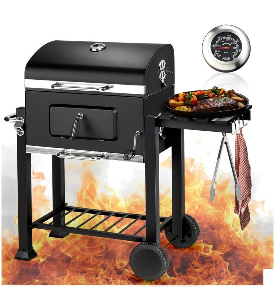 Barbecue à charbon avec grille à hauteur réglable - noir