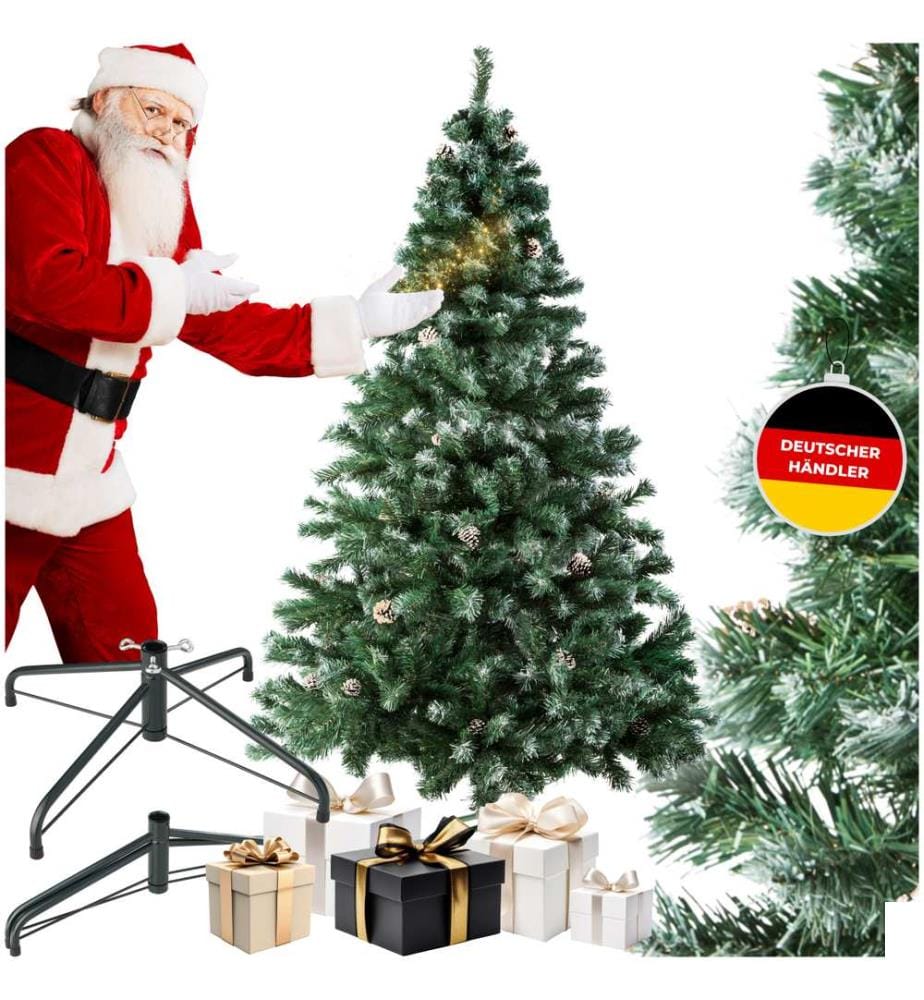 Sapin de Noël artificiel avec pommes de pin et support métallique 180 cm - sans guirlandes lumineuses