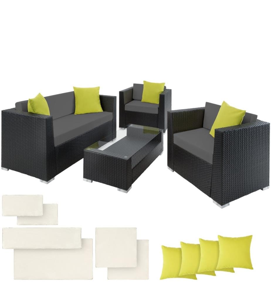 Salon bas de jardin Munich 4 places avec 2 sets de housses - noir