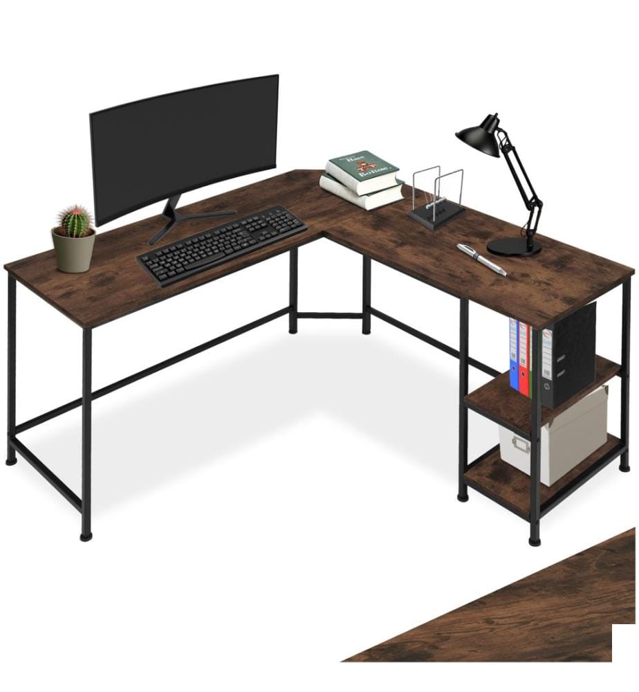 Bureau HAMILTON 138x138x75,5 cm - Bois foncé industriel, rustique