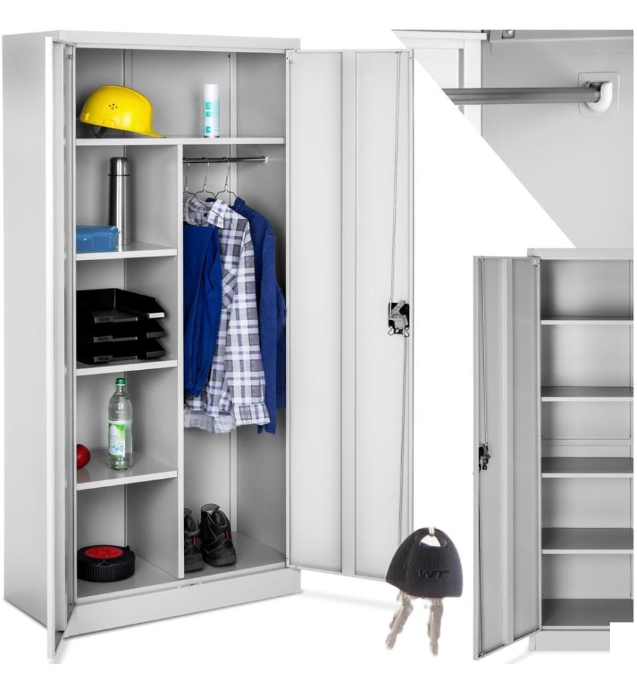 Vestiaire métallique comprenant 6 casiers et 1 penderie intégrée - gris, 80 cm