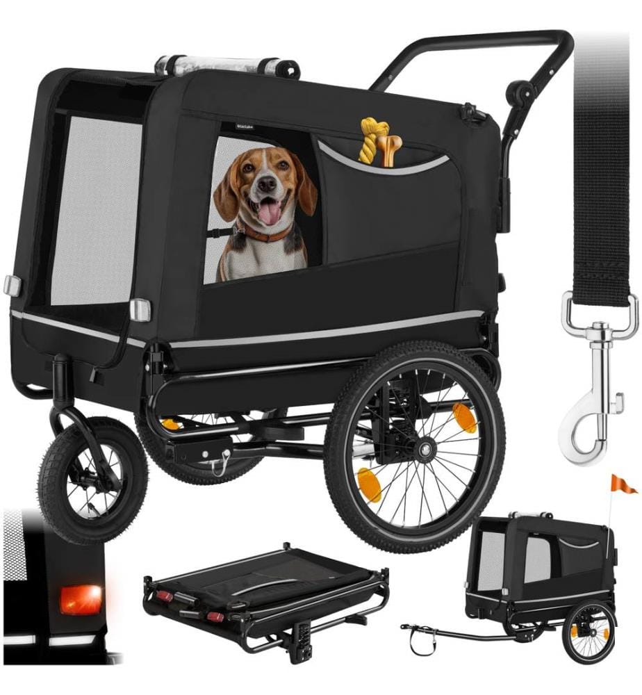 Remorque vélo pour chien WoofRider multifonction, Pliable, jusqu'à 40kg - noir