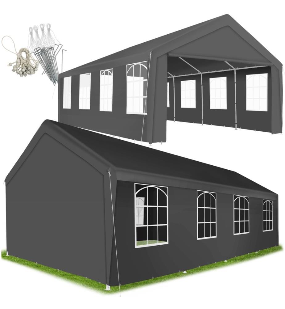 Pavillon Mammut 8x4m avec système d'emboîtage, solide et étanche - gris