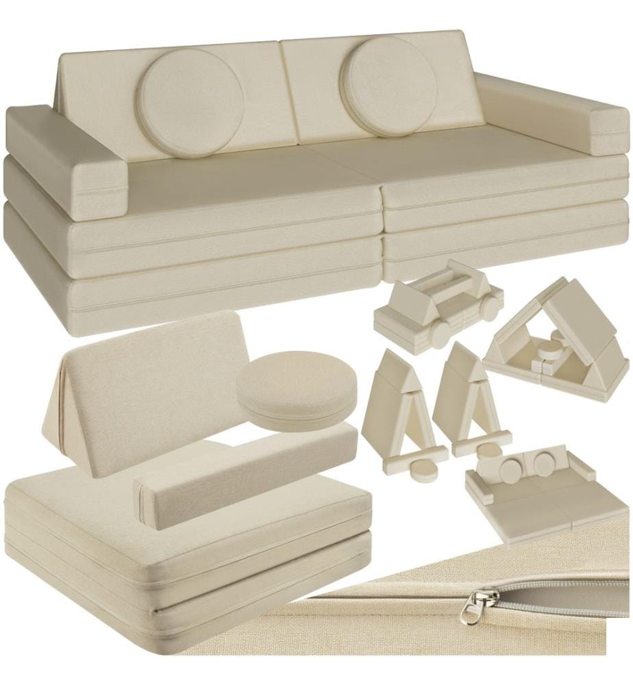 Canapé de jeu LILLY 8 pièces, avec fonction de couchage - 120 cm, beige