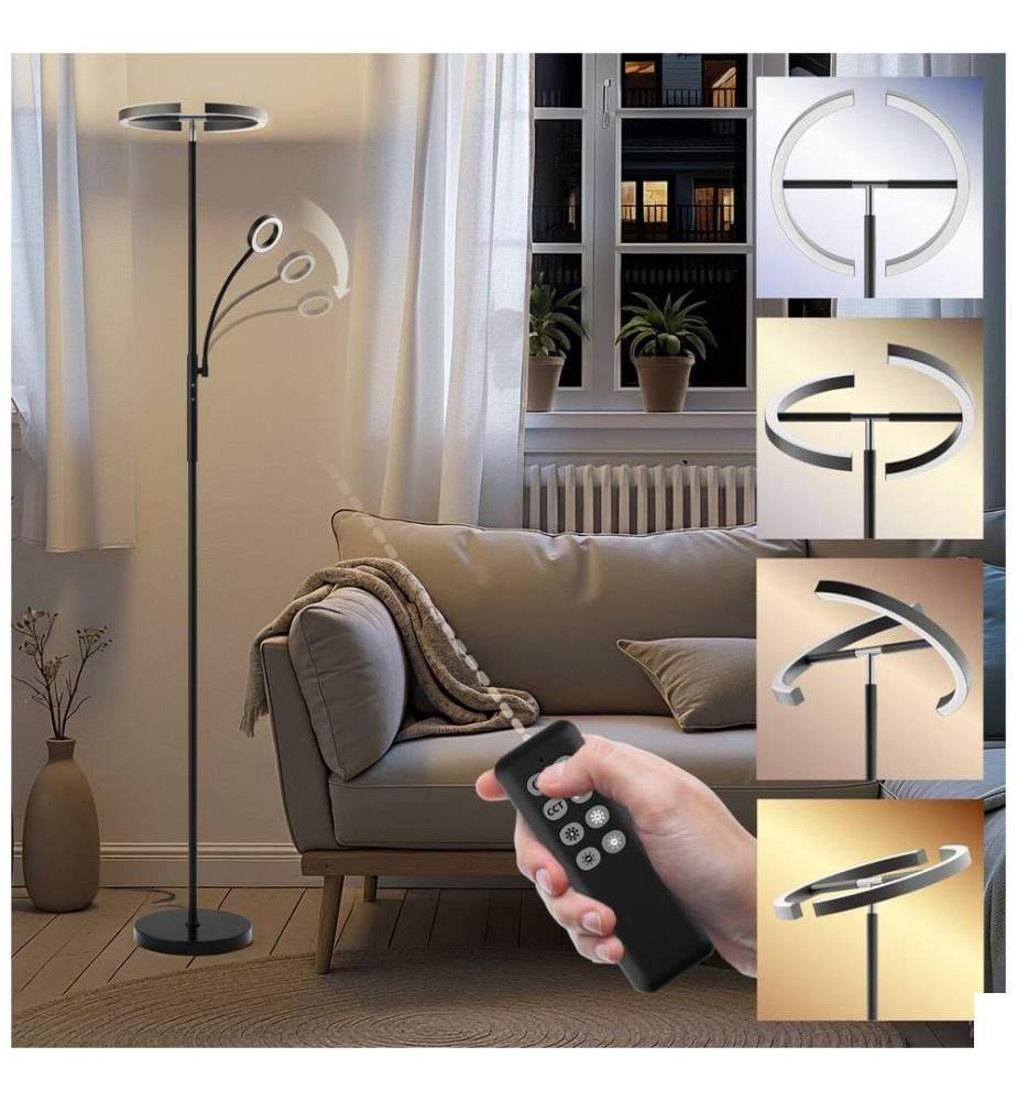Lampadaire Auralis LED 20W avec lampe de lecture dimmable - noir