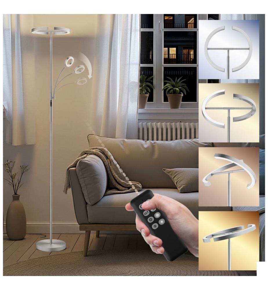 Lampadaire Auralis LED 20W avec lampe de lecture dimmable - Nickel mat