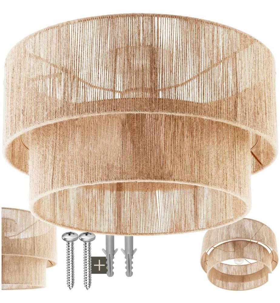 Plafonnier Lignea Lux en jute de style bohème, 40W - marron
