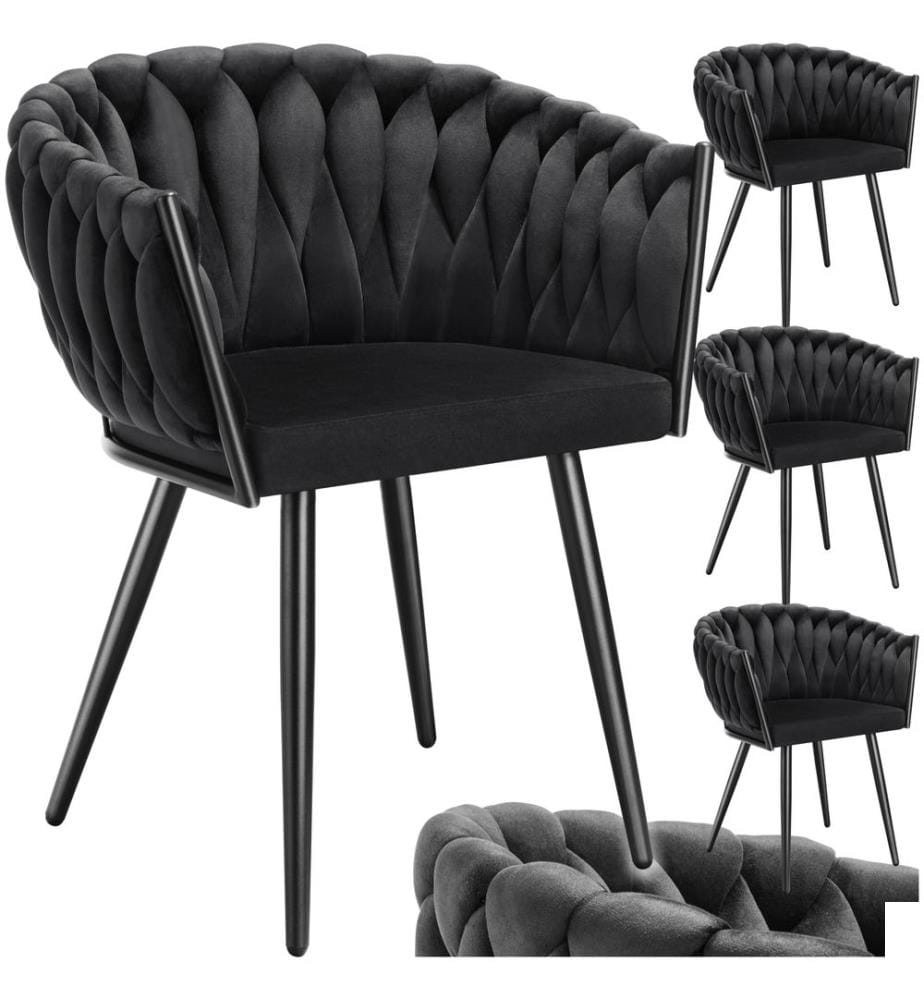 Set de chaises de salle à manger Astano velours design noué - noir, Lot de 4