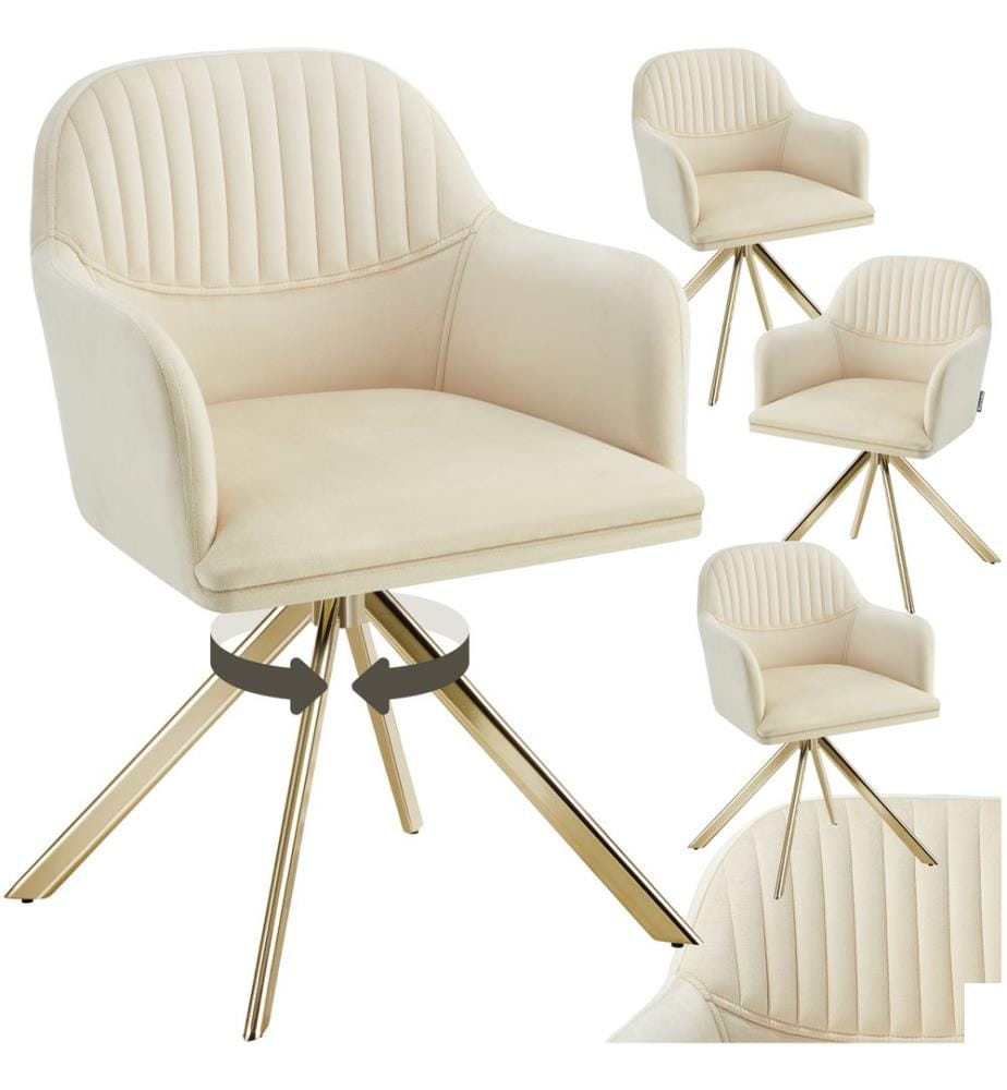 Chaise pivotante en velours Lona avec rembourrage épais - crèmeor, Lot de 4