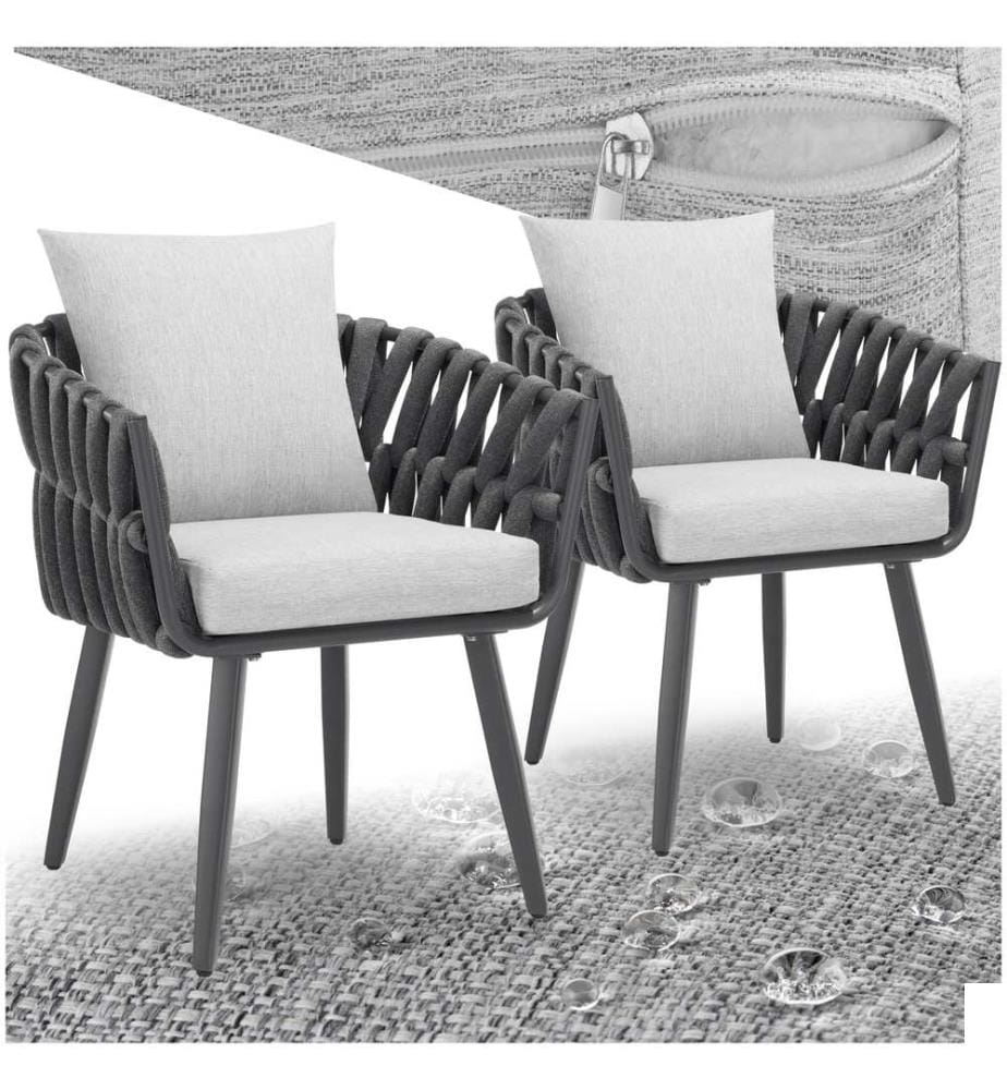 Lot de 2 chaises Lugano au design façon cordage avec structure en aluminium - gris anthracite
