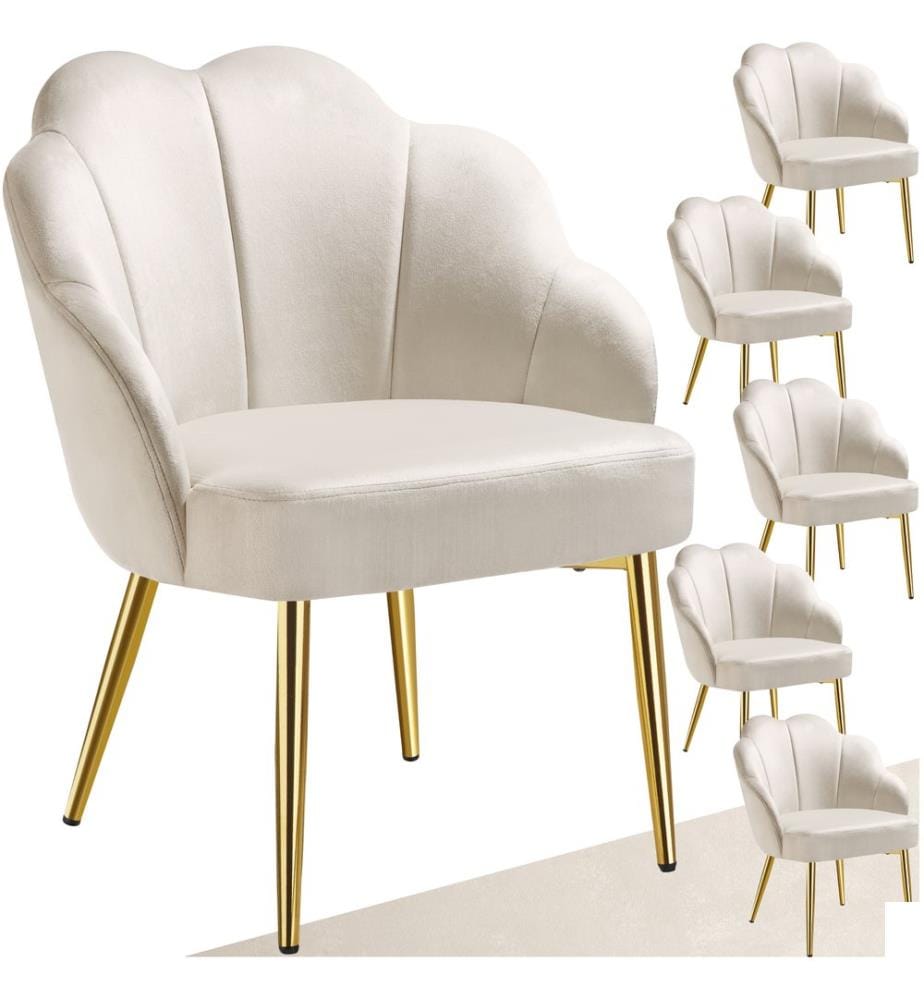 Fauteuil cocktail HELLEN rembourré avec revêtement en velours - crèmeor, Lot de 6