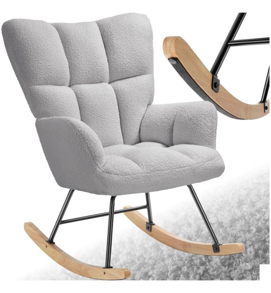 Fauteuil à bascule TORVE rembourré - Bouclé gris clair