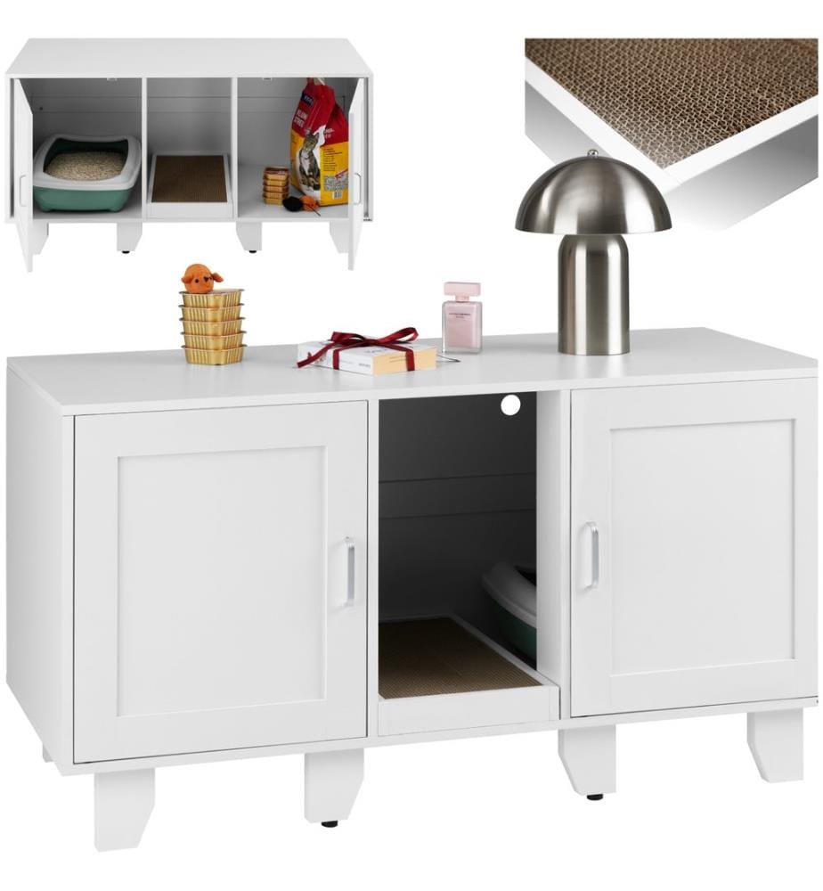 Maison de toilettage pour chat FREYA avec tapis à gratter inclus - blanc