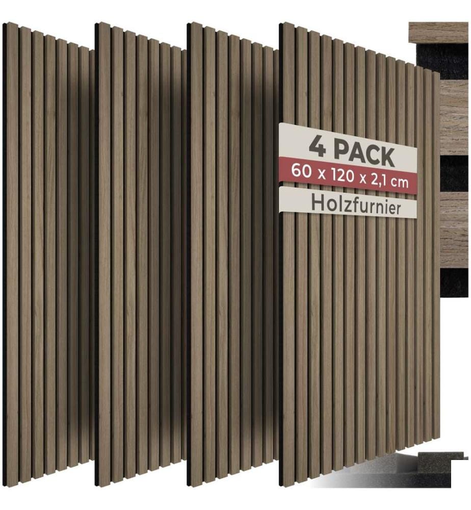 Panneaux acoustiques SONIC WALL aspect bois - Chêne foncé, Lot de 4