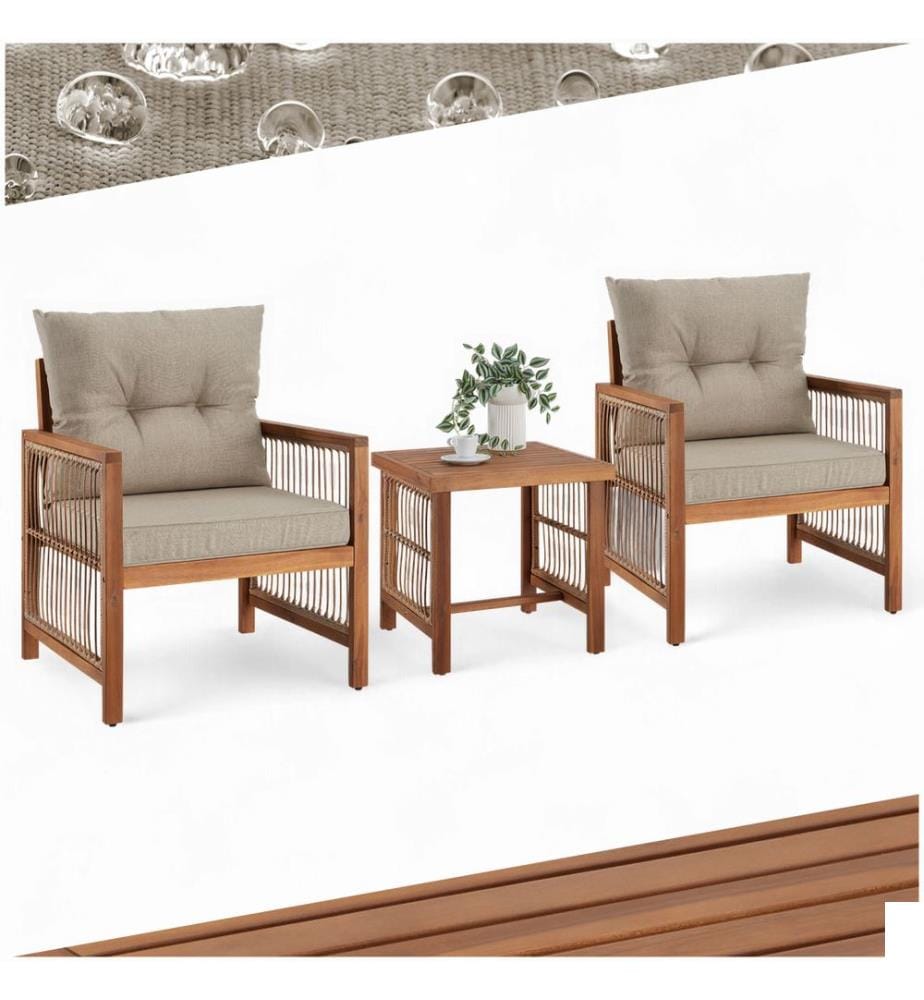 Ensemble lounge EIVISSA au design en corde - marron naturel