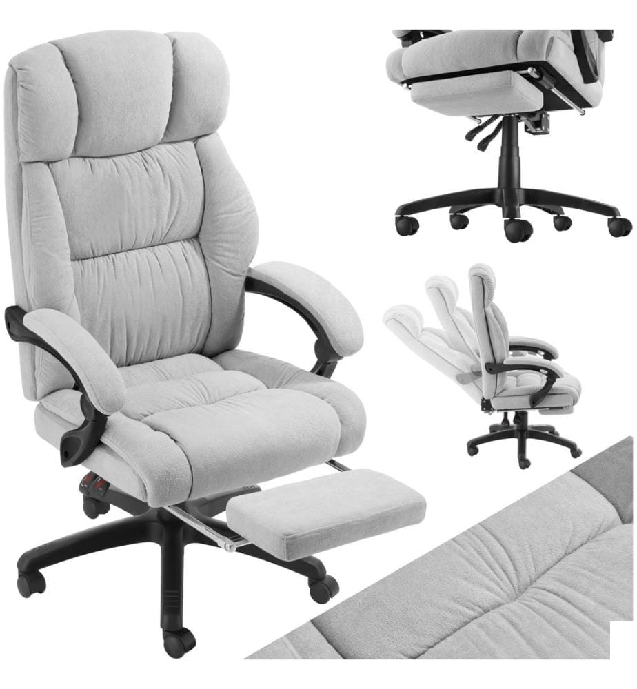 Chaise de bureau JILIEN avec repose-pieds et revêtement en velours - gris
