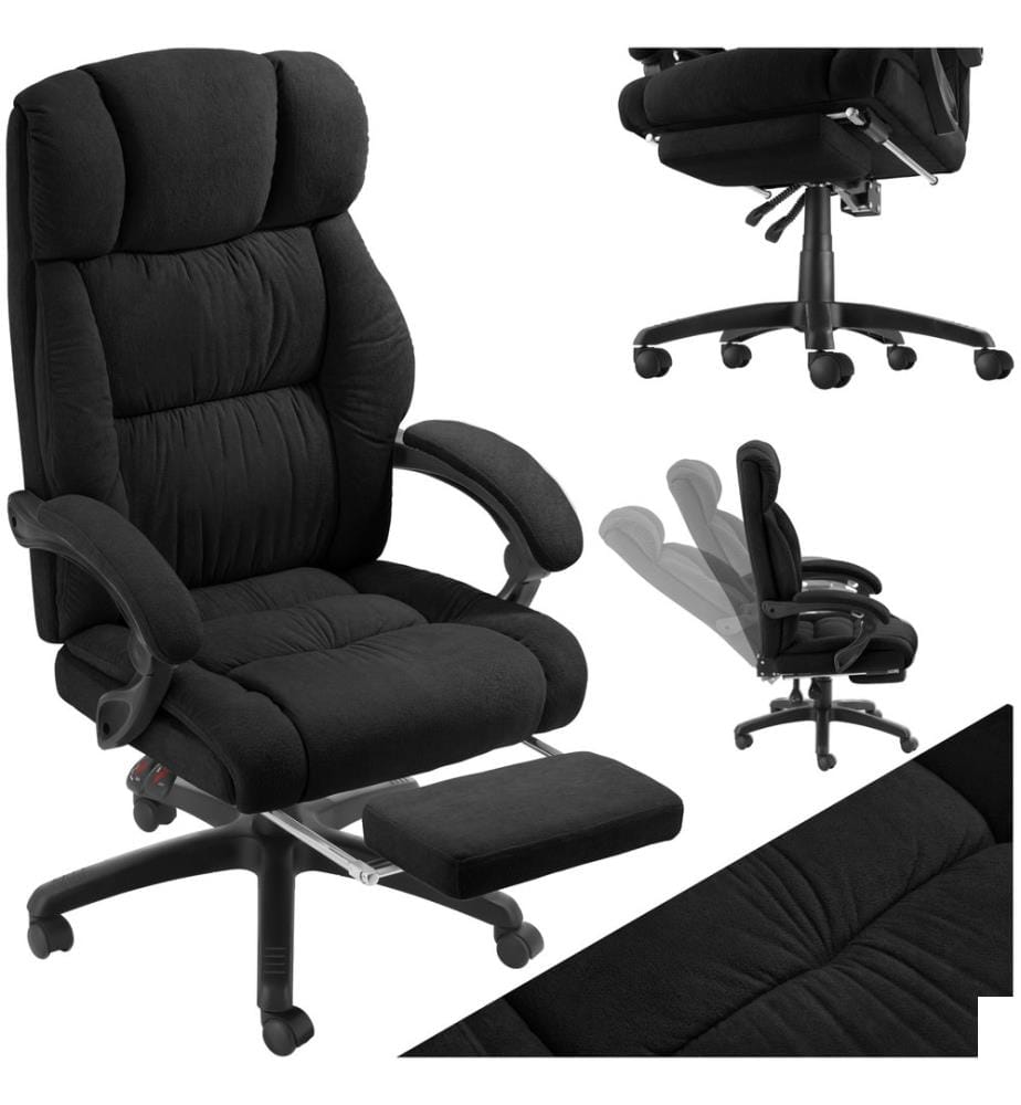 Chaise de bureau JILIEN avec repose-pieds et revêtement en velours - noir