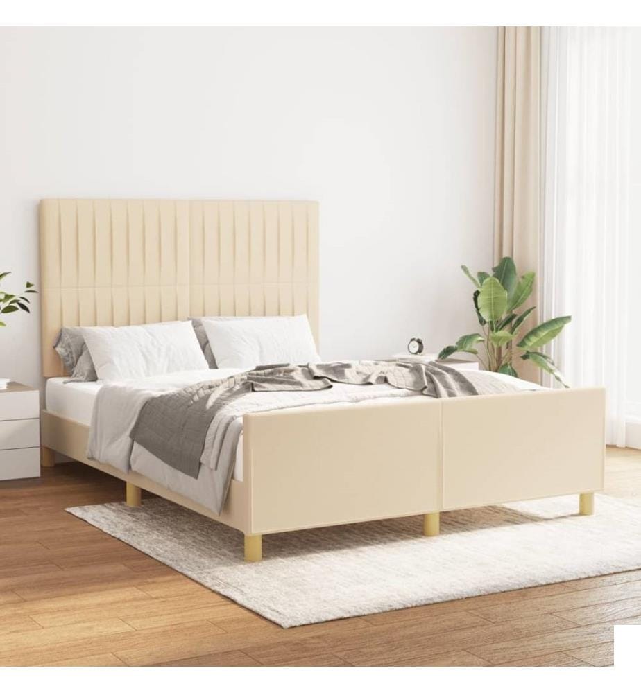 Cadre de lit avec tête de lit Crème 140x190 cm Tissu