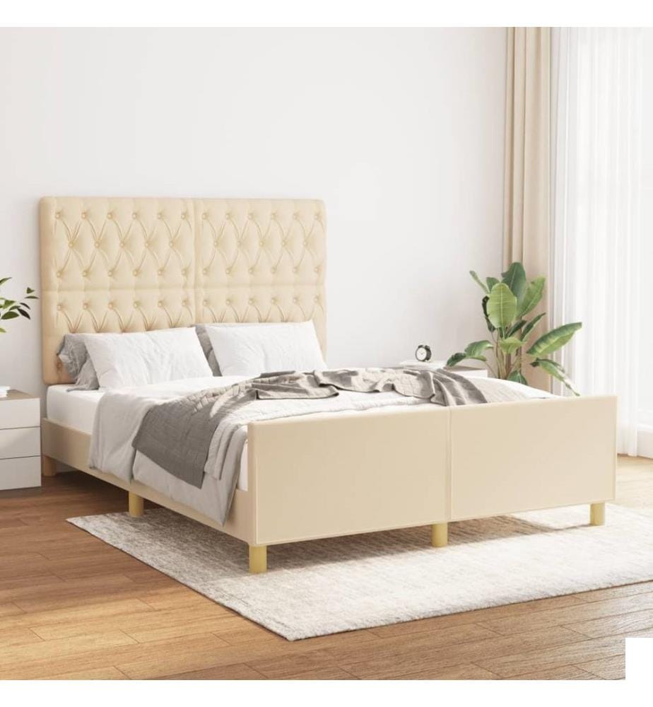 Cadre de lit avec tête de lit Crème 140x190 cm Tissu