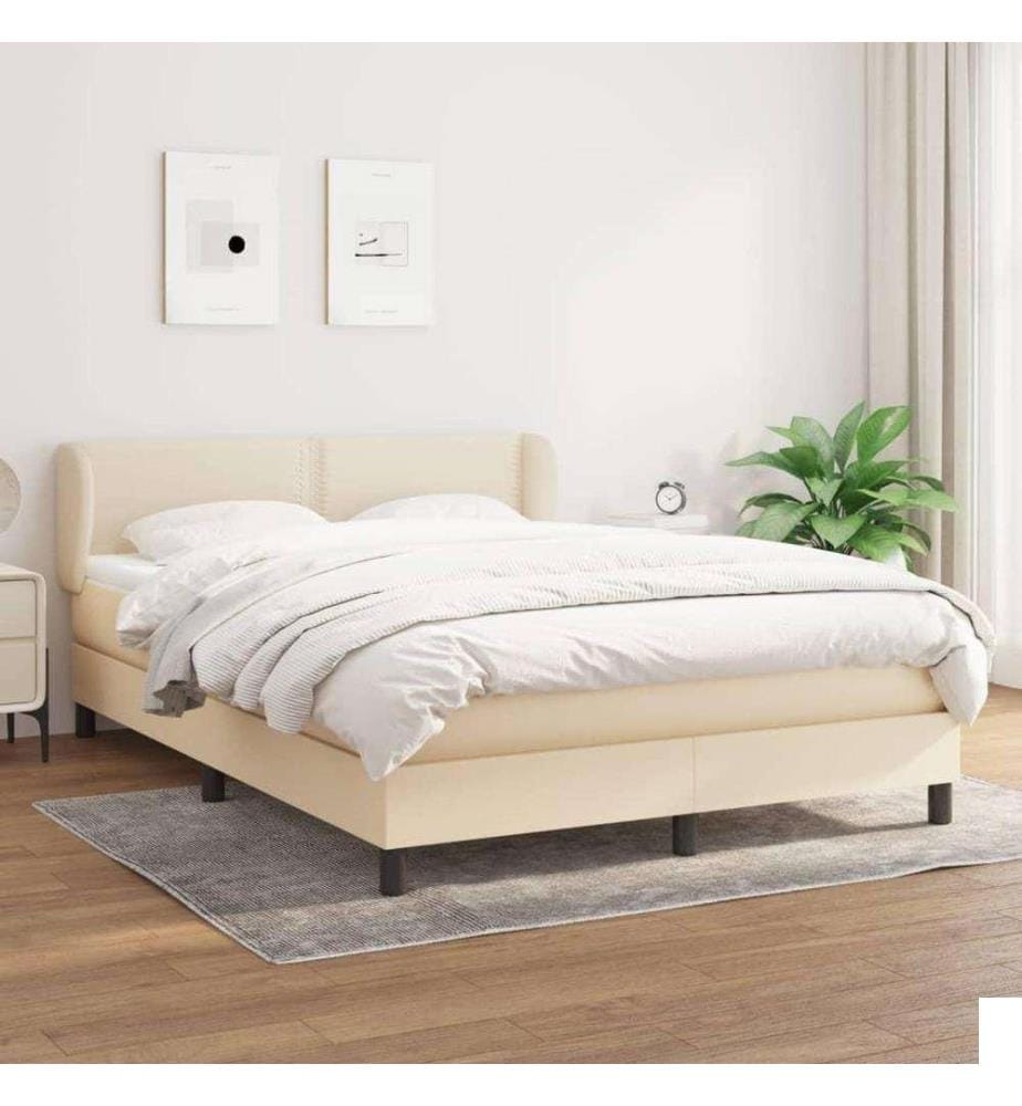 Lit à sommier tapissier avec matelas Crème 140x190 cm Tissu