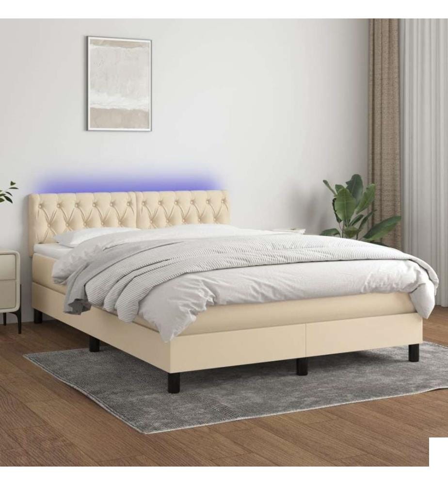 Sommier à lattes de lit avec matelas LED Crème 140x190 cm Tissu
