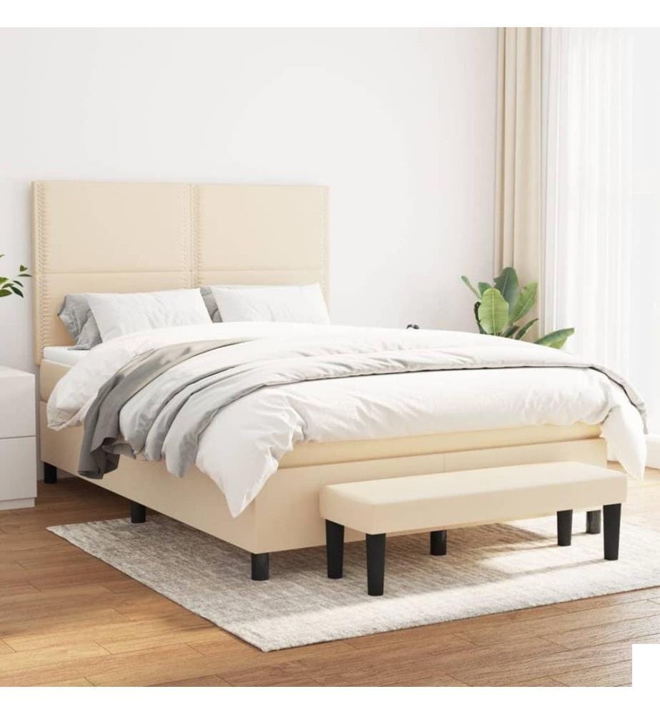 Sommier à lattes de lit avec matelas Crème 140x190 cm Tissu