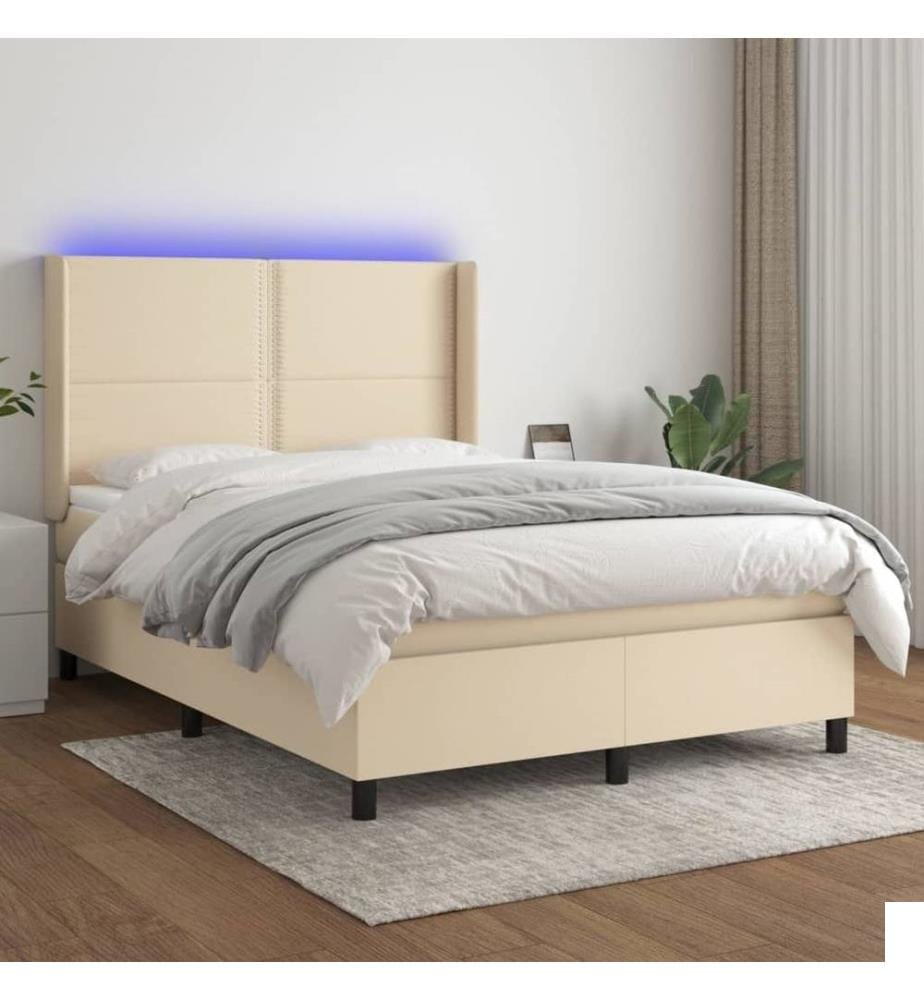 Sommier à lattes de lit matelas LED Crème 140x190 cm Tissu