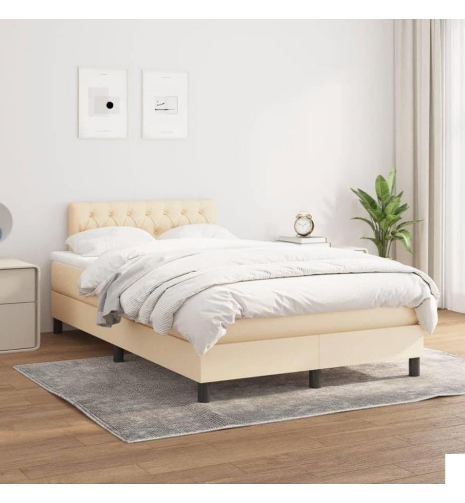 Lit à sommier tapissier avec matelas Crème 120x200 cm Tissu