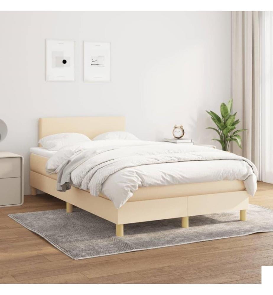 Lit à sommier tapissier avec matelas Crème 120x200 cm Tissu