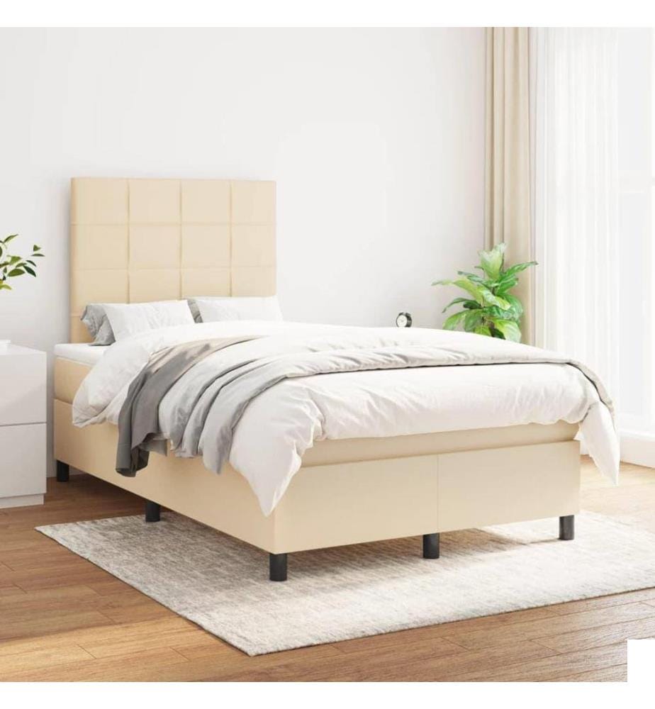 Lit à sommier tapissier avec matelas Crème 120x200 cm Tissu