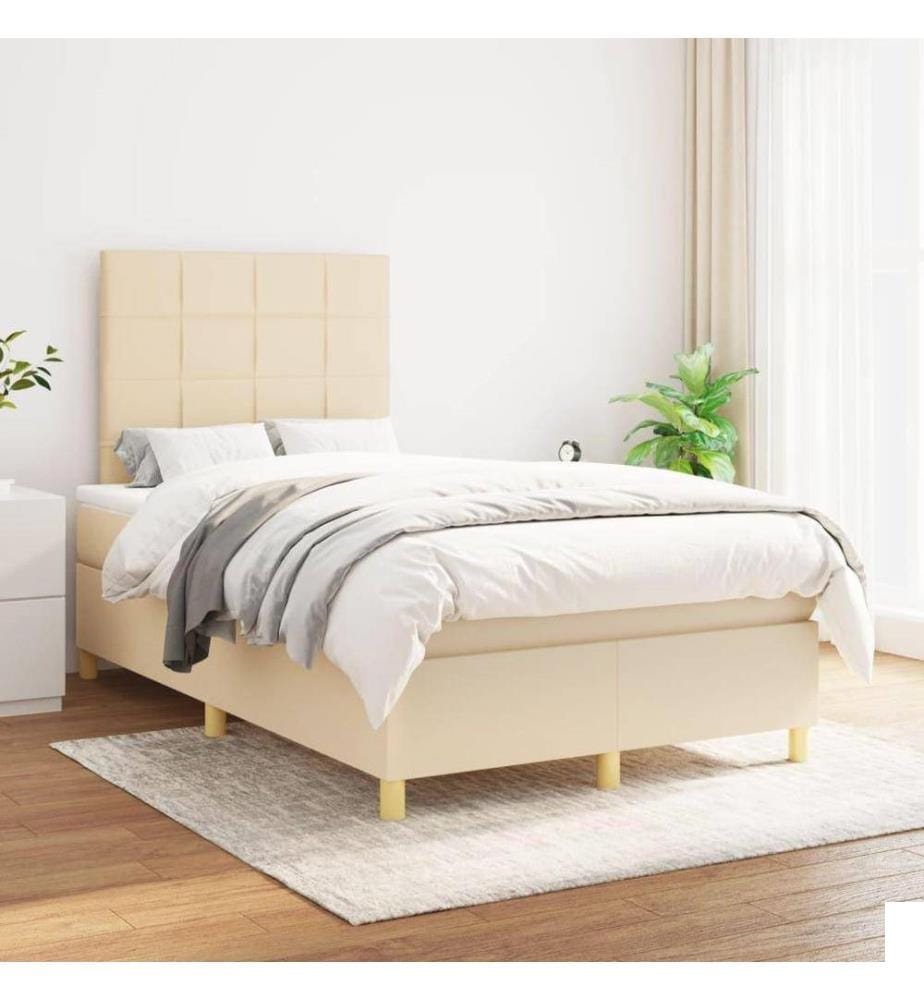Lit à sommier tapissier avec matelas Crème 120x200 cm Tissu