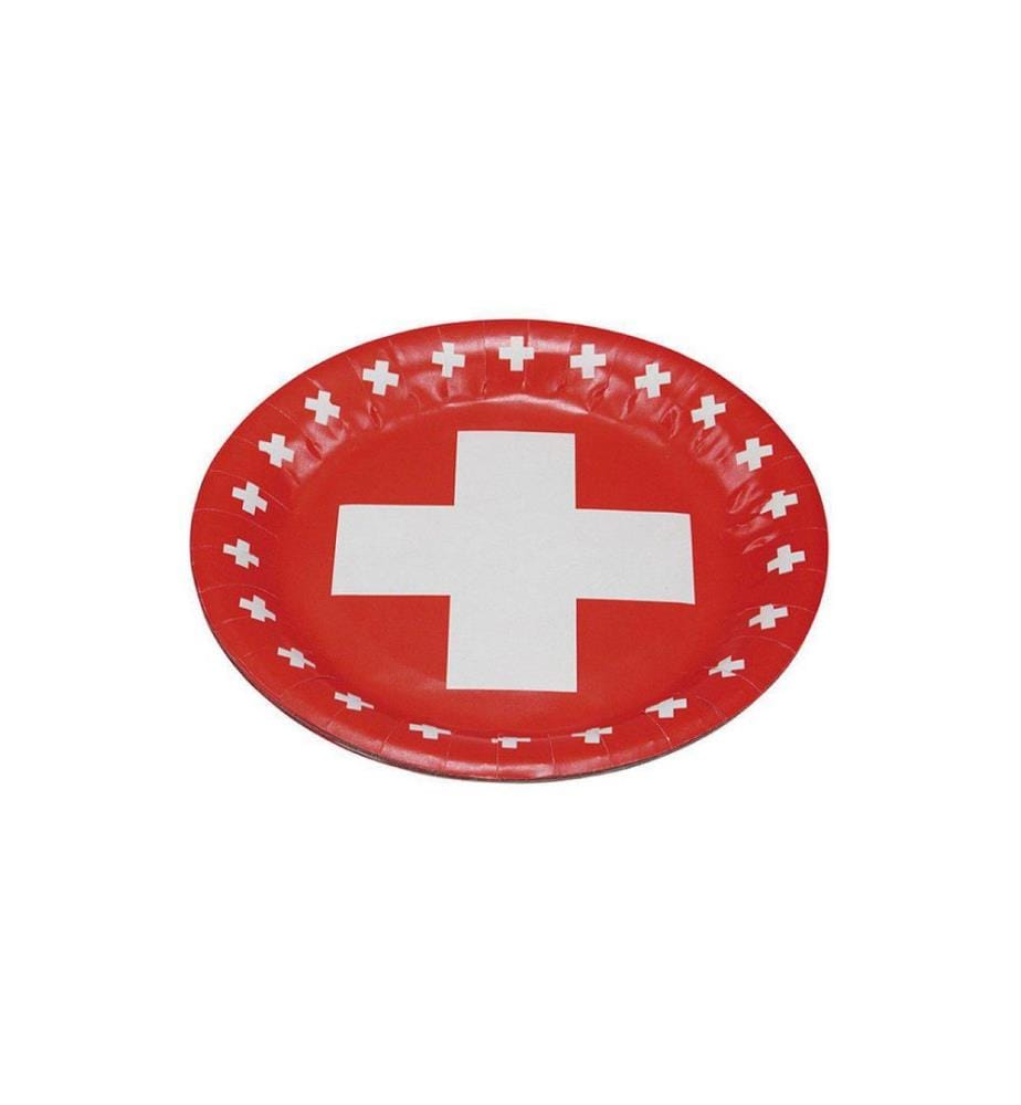 HAUSHALTSWARE - Assiettes jetables Croix suisse 23 cm, 8 Pièce/s, Rouge/Blanc