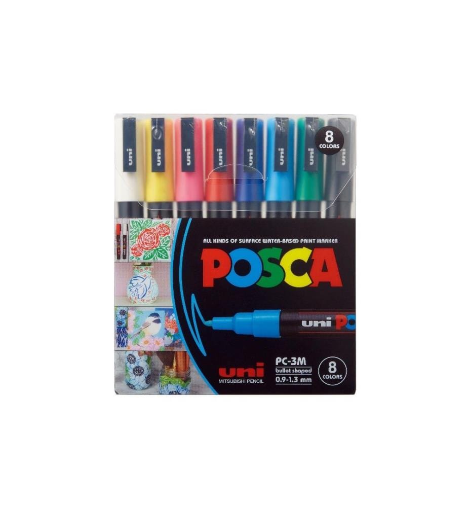 UNI - Marqueur indélébile POSCA 0.9 - 1.3 mm, 8 pièces