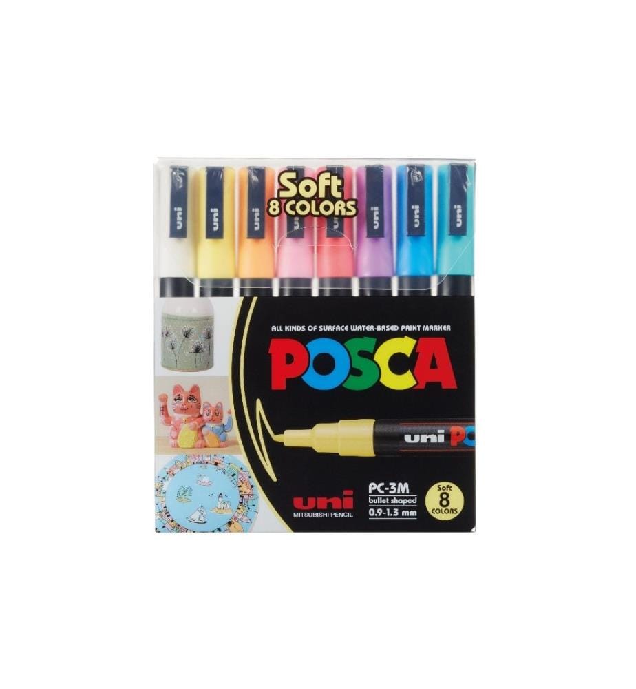 UNI - Marqueur indélébile POSCA Softcolors 0.9 - 1.3 mm, 8 pièces