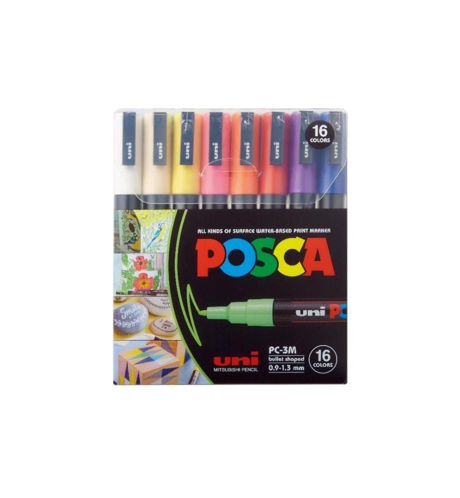 UNI - Marqueur indélébile POSCA 0.9 - 1.3 mm, 16 pièces