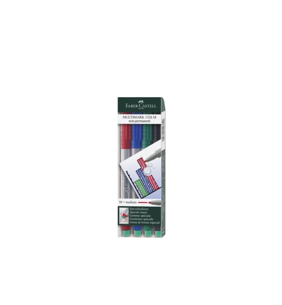 Faber-Castell Marqueur pour film Multimark M lot de 4, soluble dans l'eau