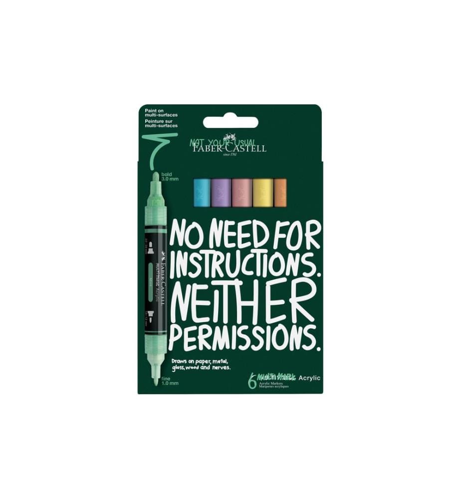 Faber-Castell Marqueurs acryliques Multimark Set Pastel, double pointe, 6 pcs