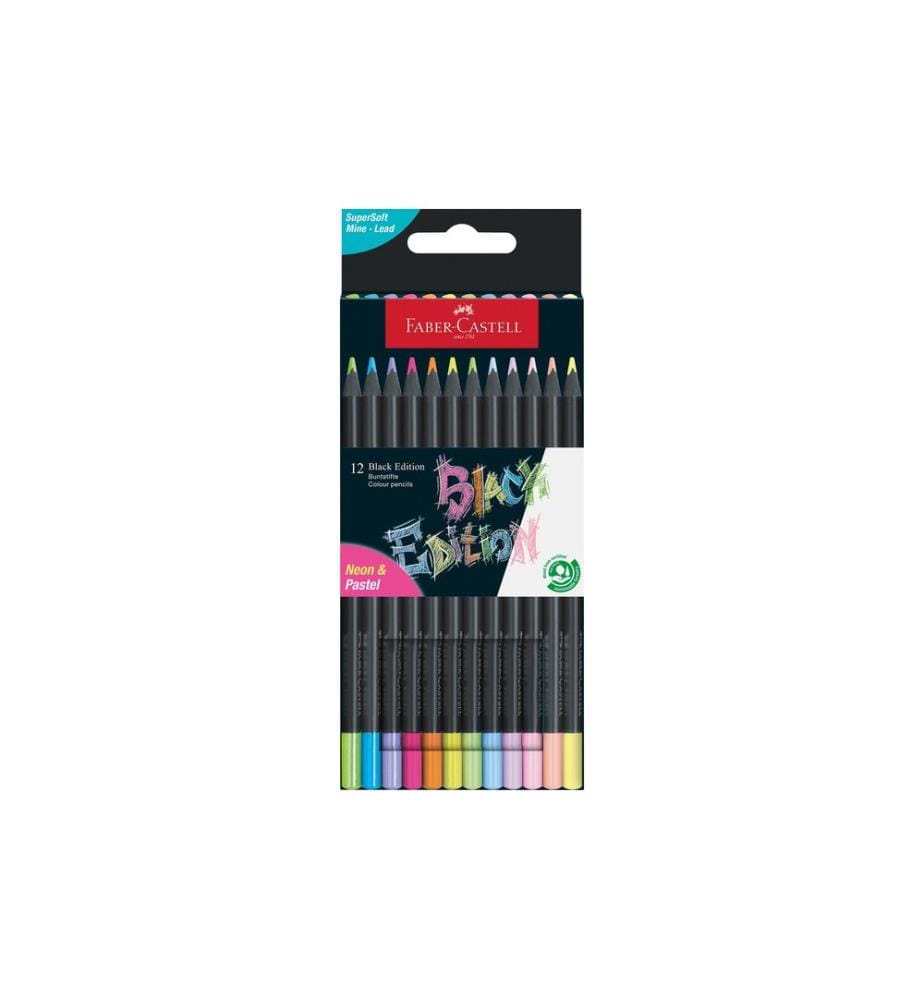 Faber-Castell Crayons de couleur Black Edition étui de 12, assortis, Multicolore