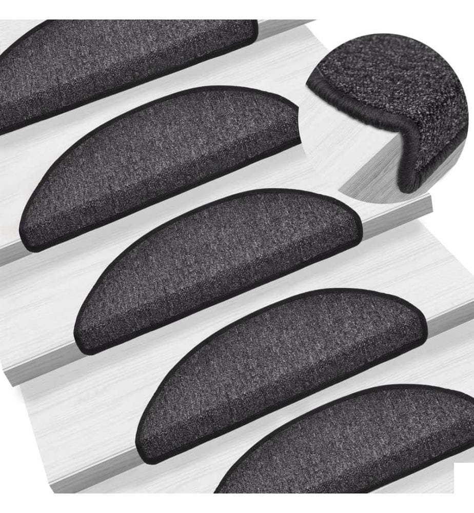 Tapis d'escalier 15 pièces 56 x 17 x 3 cm Anthracite Demi-rond