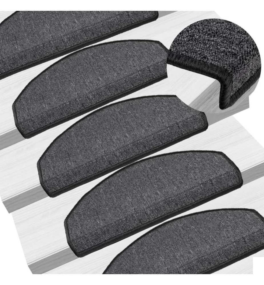 Tapis d'escalier 15 pièces 65 x 24 x 4 cm Anthracite Demi-rond Grand