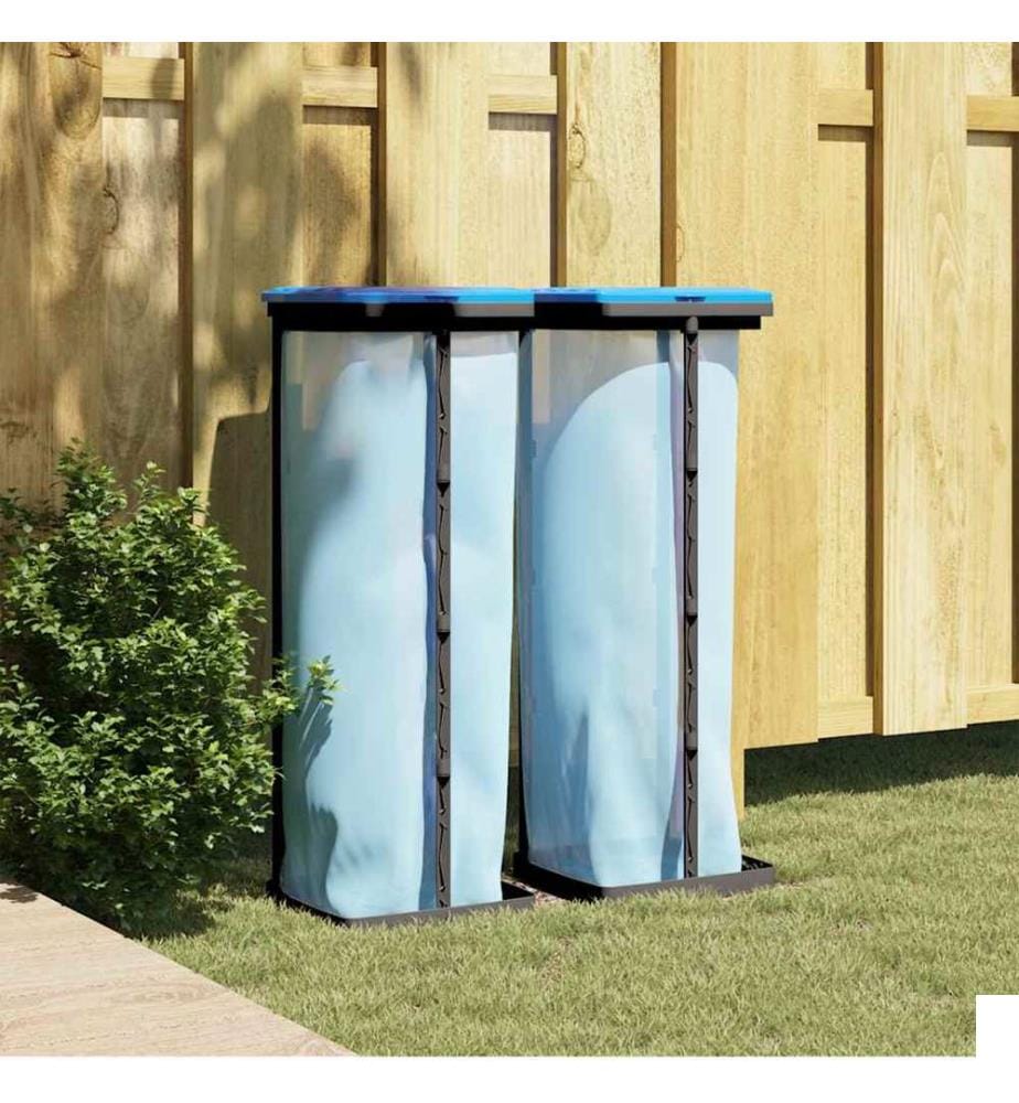 Porte-sacs poubelles 2 pcs noir et bleu 120 L PP