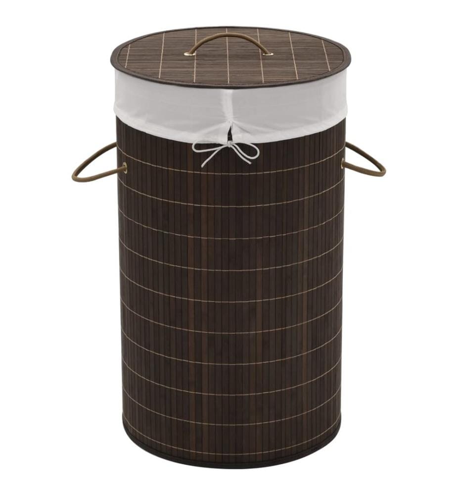 Panier à linge rond en bambou Marron foncé