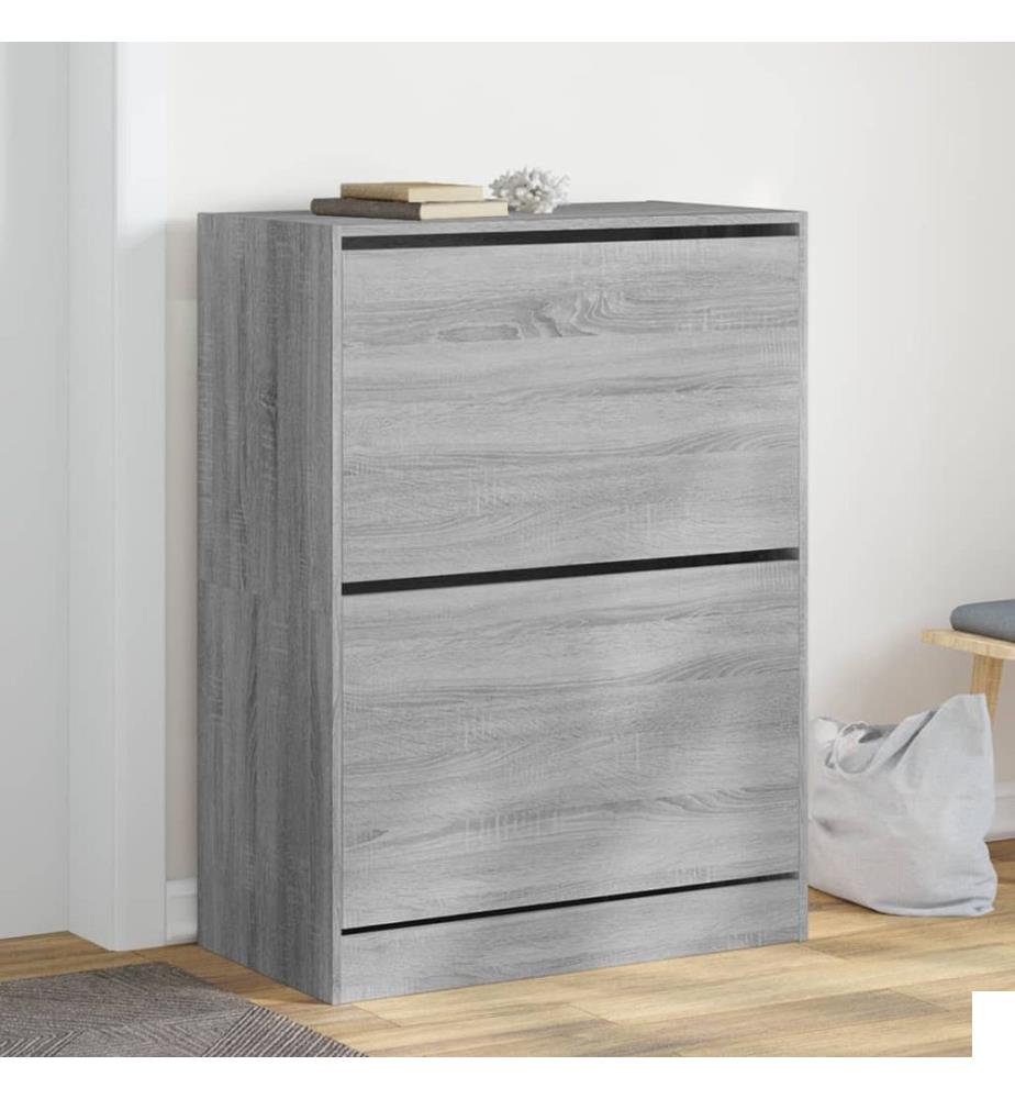 Armoire à chaussures 2 tiroirs rabattables sonoma gris