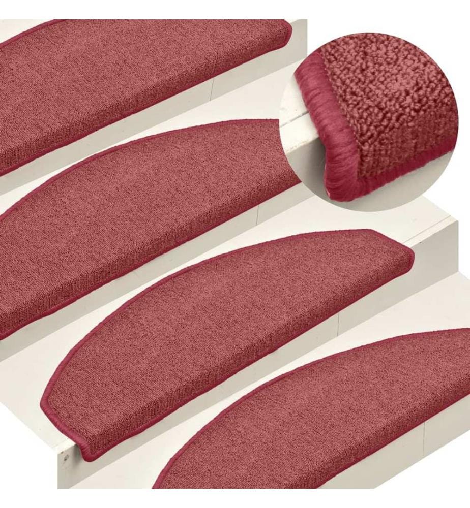 Tapis d'escalier 15 pièces 65 x 24 x 4 cm Bordeaux Demi-rond Grand
