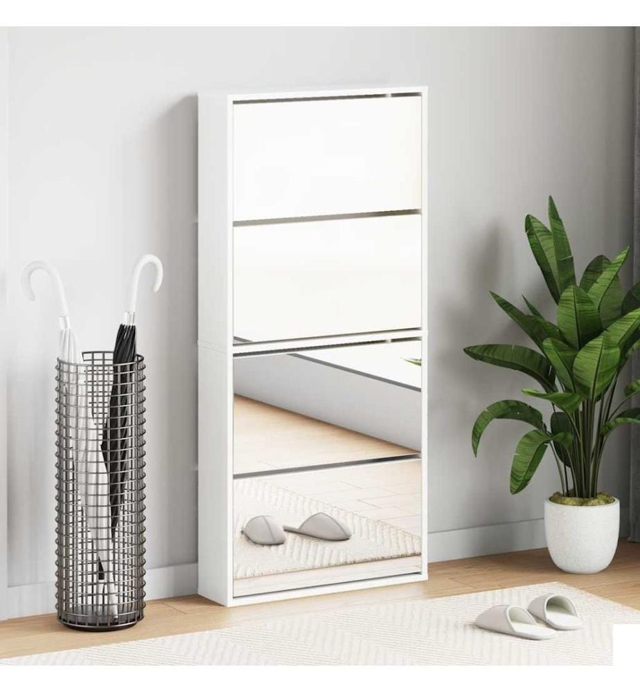 Armoire à chaussures miroir 4 niveaux blanc brillant