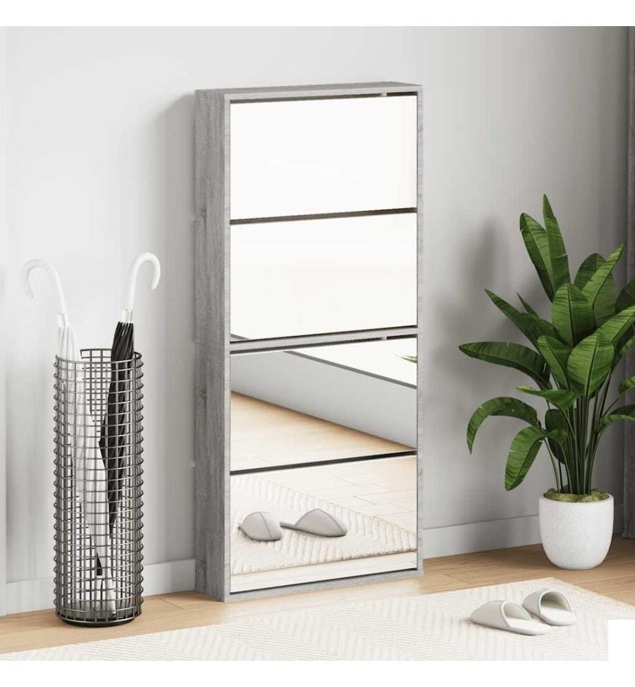 Armoire à chaussures miroir 4 niveaux sonoma gris 63x17x134 cm
