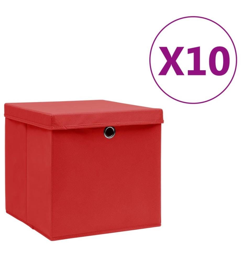 Boîtes de rangement avec couvercles 10 pcs 28x28x28 cm Rouge