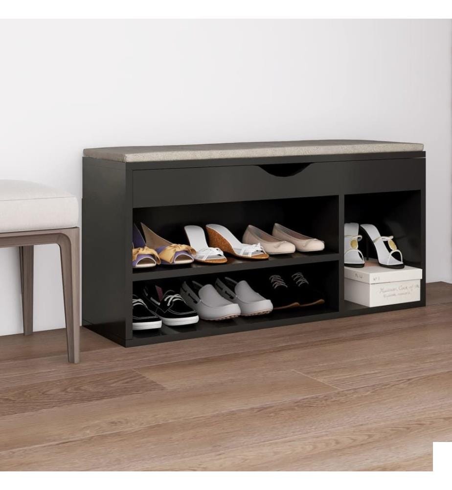 Banc à chaussures et coussin Gris 104x30x49cm Bois d'ingénierie