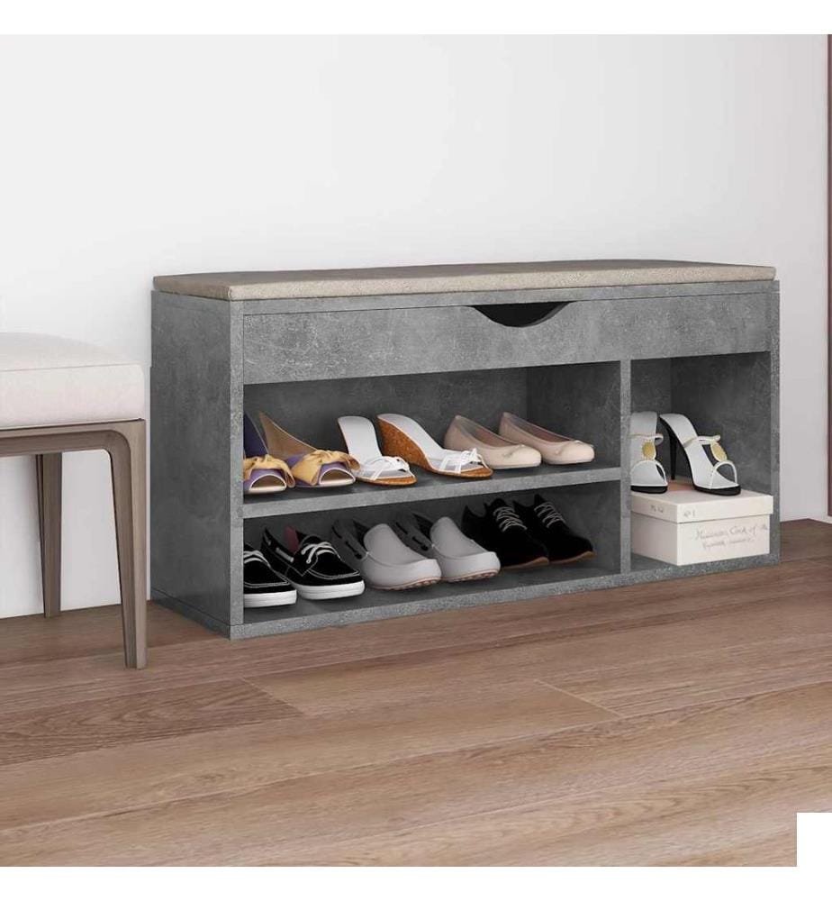 Banc à chaussures avec coussin Gris béton Bois d'ingénierie