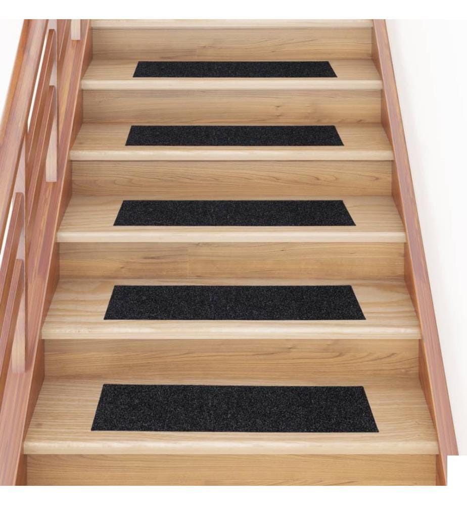 Tapis d'escalier autocollants 15 pièces 76 x 20 cm Noir Rectangulaire